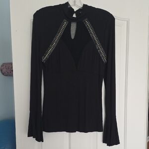 VENUS Black Long Sleeve Top with Chain Detail